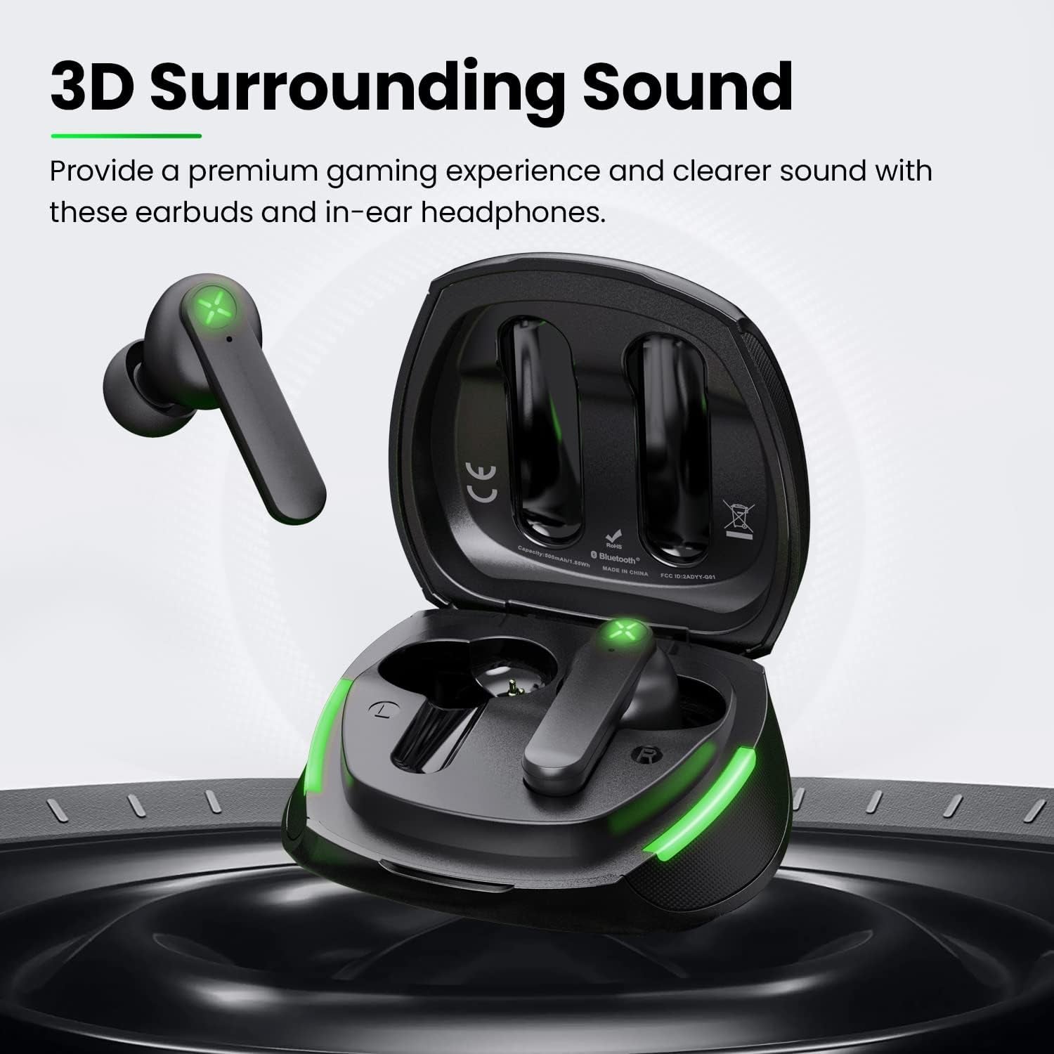 Wireless Gaming Earbuds with Microphone, 88Ms Ultra-Low Latency Bluetooth Earbuds Noise Cancelling, 30H Playtime Bluetooth Gaming Earbuds for PC, G01 Black