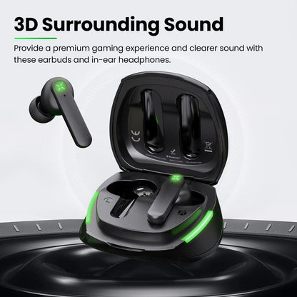 Wireless Gaming Earbuds with Microphone, 88Ms Ultra-Low Latency Bluetooth Earbuds Noise Cancelling, 30H Playtime Bluetooth Gaming Earbuds for PC, G01 Black