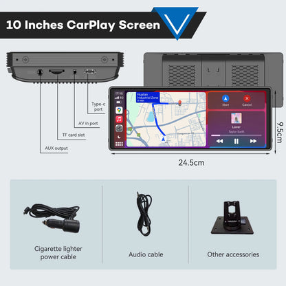 Wireless Portable Carplay Screen for Car 10.26Inch Carplay & Android Auto Car Touch Stereo, with Dash Cam, Backup Camera