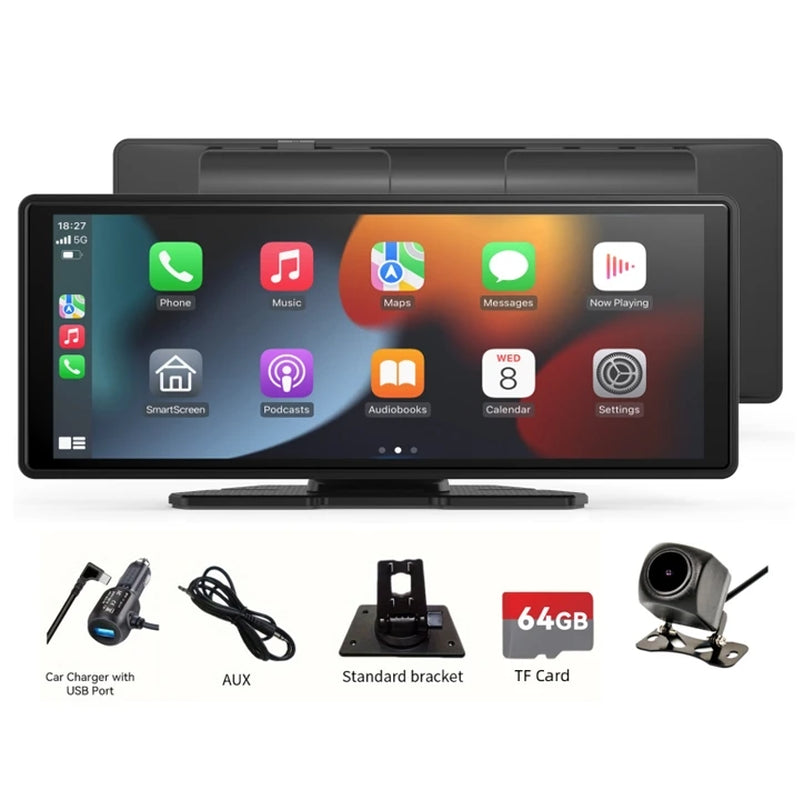 Wireless Portable Carplay Screen for Car 10.26Inch Carplay & Android Auto Car Touch Stereo, with Dash Cam, Backup Camera