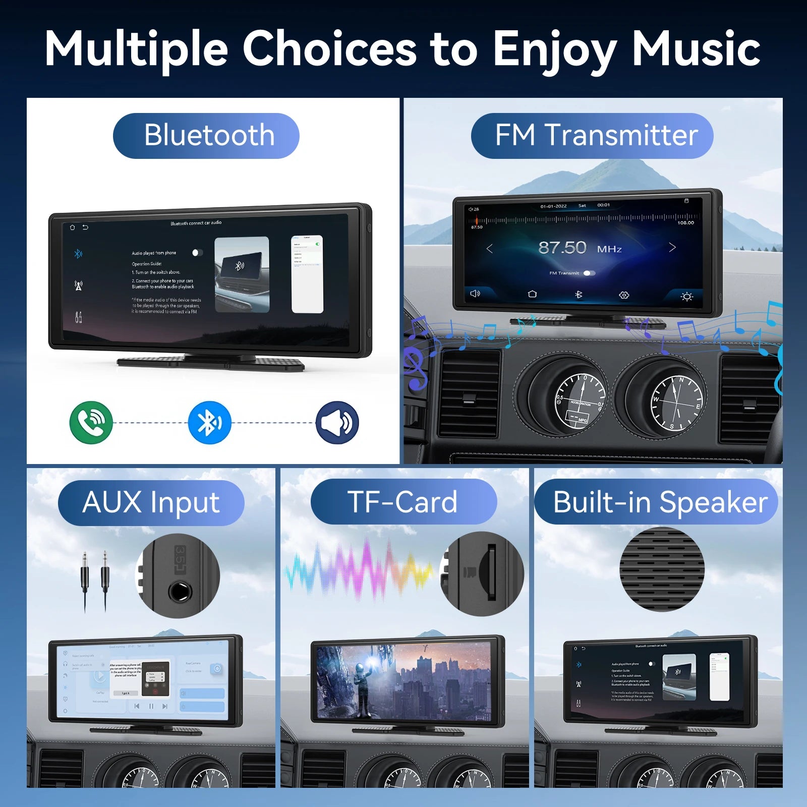 Wireless Portable Carplay Screen for Car 10.26Inch Carplay & Android Auto Car Touch Stereo, with Dash Cam, Backup Camera