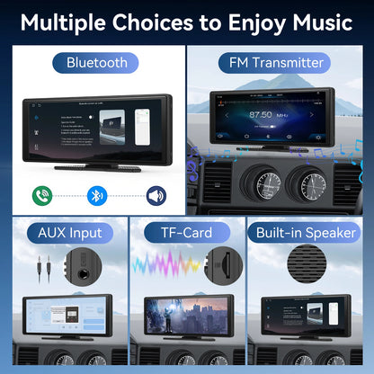 Wireless Portable Carplay Screen for Car 10.26Inch Carplay & Android Auto Car Touch Stereo, with Dash Cam, Backup Camera